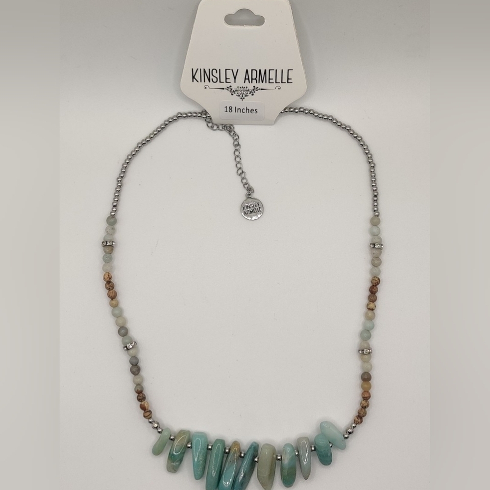 Kinsley Armelle NWT Amazonite 18-22" adjust Necklace with Silver Ion. - Picture 3 of 4